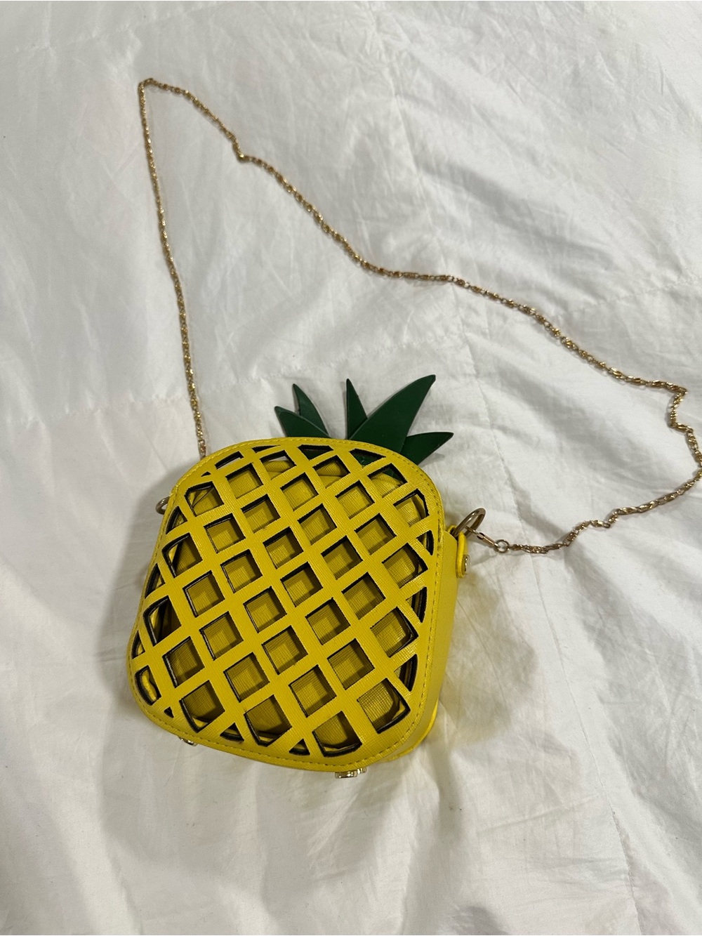 Yellow Pineapple Crossbody Bag with Gold Chain Strap